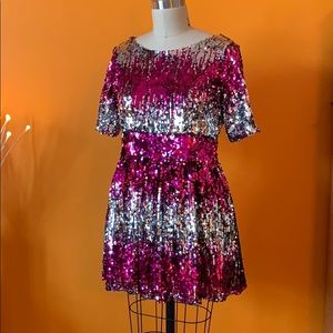 OOAK pink & silver sequin mini dress/ peplum top